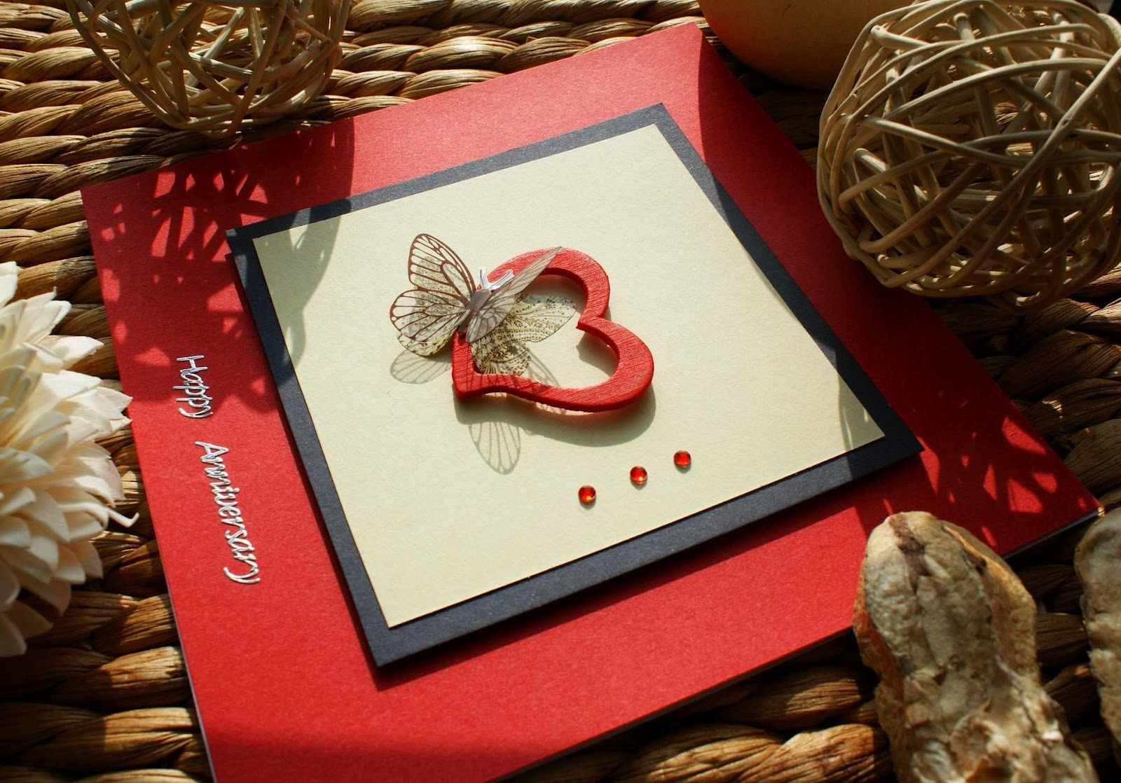 Craft Magic Handmade Happy Anniversary Card Red Heart And Butterfly