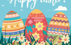 Easter Card Template With Three Eggs On A Clearing, Plants, Grass throughout Easter Egg Card Templates Printable