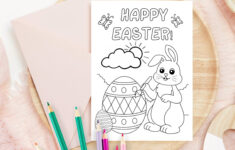 Happy Easter Coloring Card Printable, Kids Easter Bunny Card, Diy throughout Printable Coloring Easter Cards