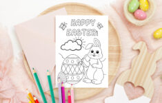 Happy Easter Coloring Card Printable, Kids Easter Bunny Card, Diy with Easter Colouring Cards Printable