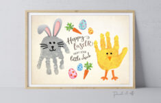 Hoppy Happy Easter Bunny Chick / Voetafdruk Hand Handafdruk Kunst within Hoppy Easter Card Printable