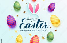 Poster Realistic 3D Happy Easter Card Design Template – Muurposter with regard to Easter Card Designs Printable
