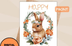 Printable Easter Card | Happy Retro Easter Bunny Orange in Free Online Printable Easter Cards